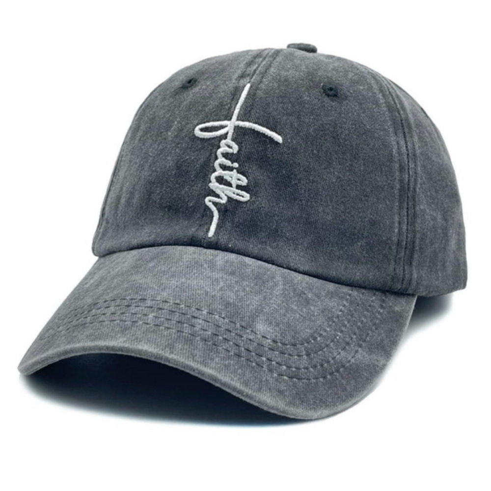 Vintage Washed Baseball Cap with Faith adjustable